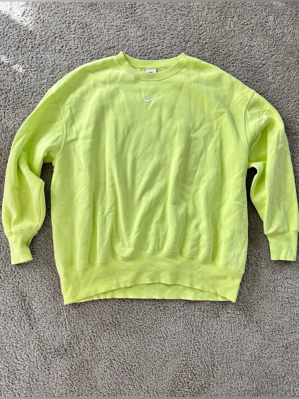 Nike Bright Yellowish Green Crewneck Sweatshirt with White Embroidered Swoosh L